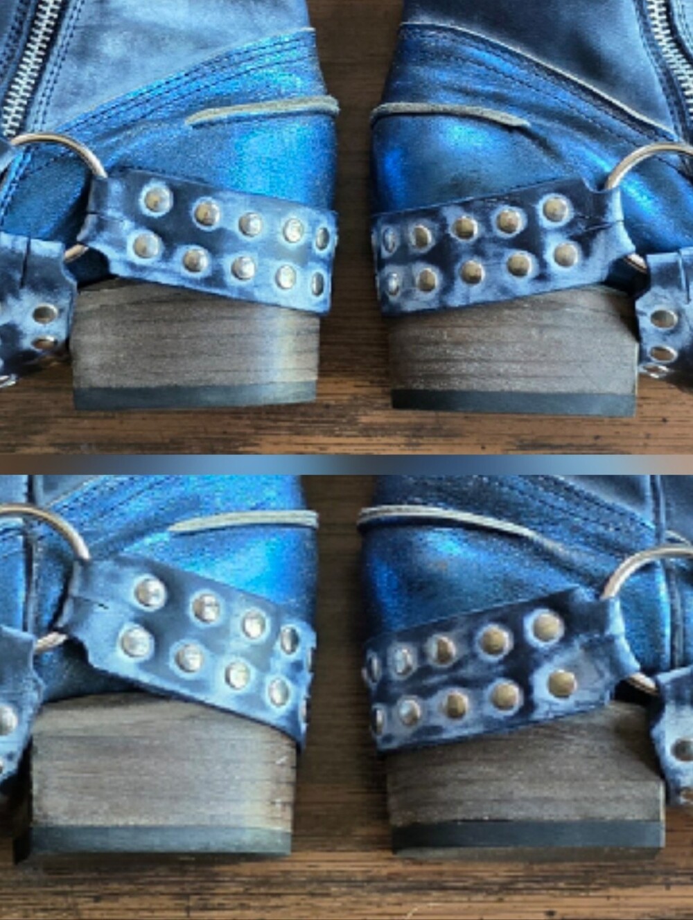 Freebird By Steven Metallic Blue Leather Harness Ramone Boots - Picture 9 of 11